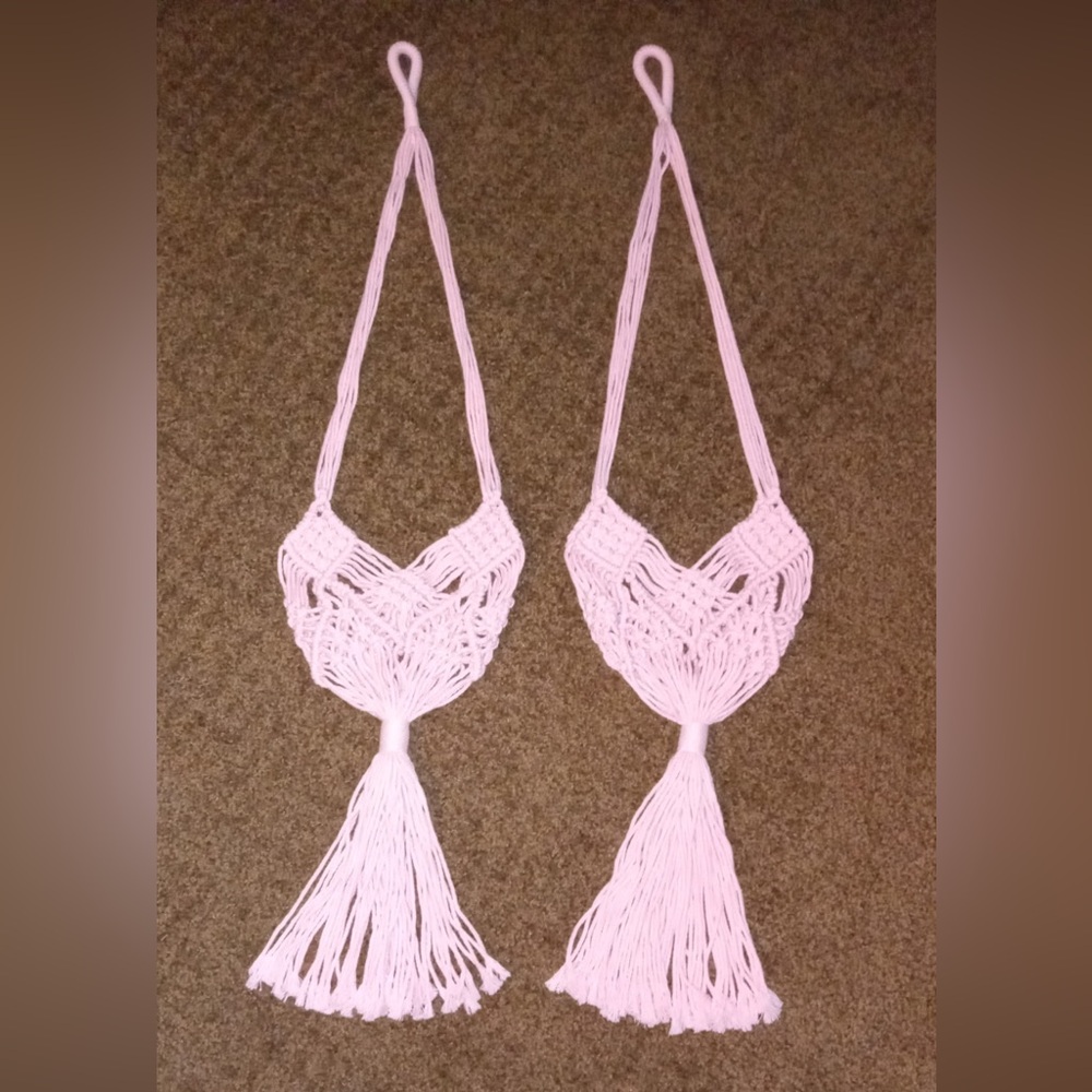 Two macrame plant holders